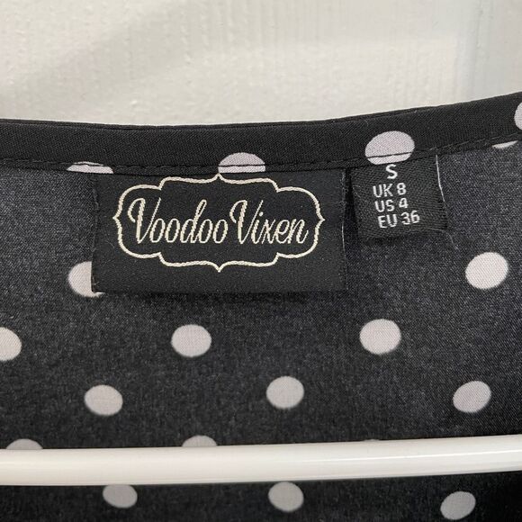 Voodoo Vixen Black White Polka Dot Button Down Peplum Top Women’s Size S - Picture 4 of 6
